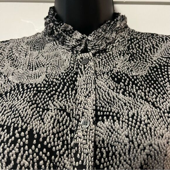 VTG 90s The Limited Black White Dot Floral Puff Cap Short Sleeve Button Shirt L - Picture 2 of 15